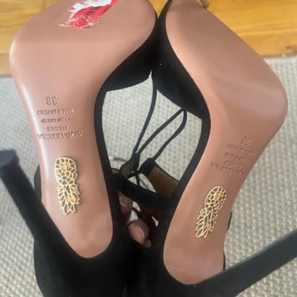 AQUAZZURA Belgravia Suede Black Strappy Heels Stiletto - BRAND NEW NEVER WORN - Picture 9 of 15